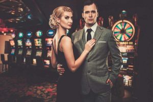 casino, couple, blond woman