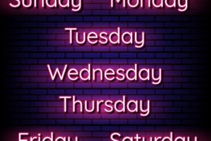 weekdays, neon signs, pink black